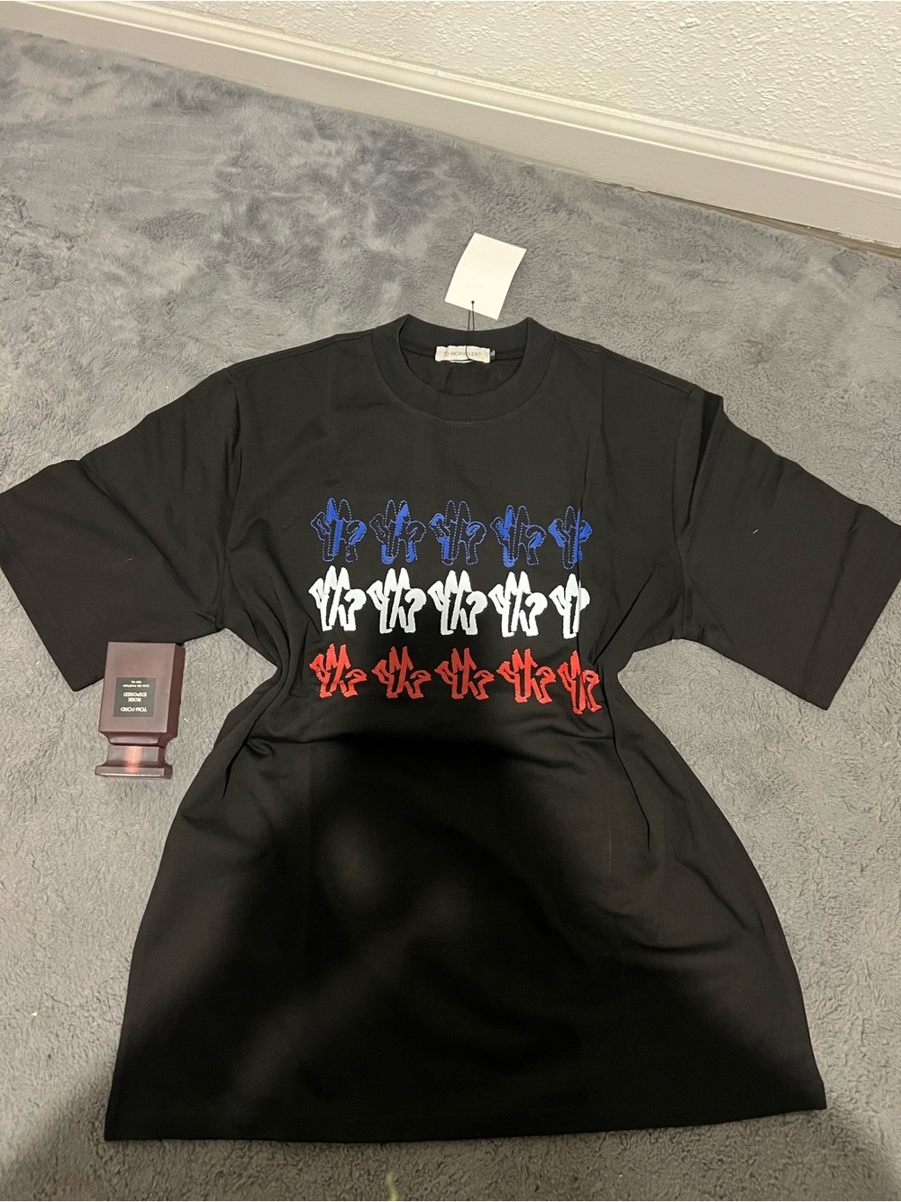 Black Short Sleeve Graphic Tee with Red, White & Blue Cactus Motif